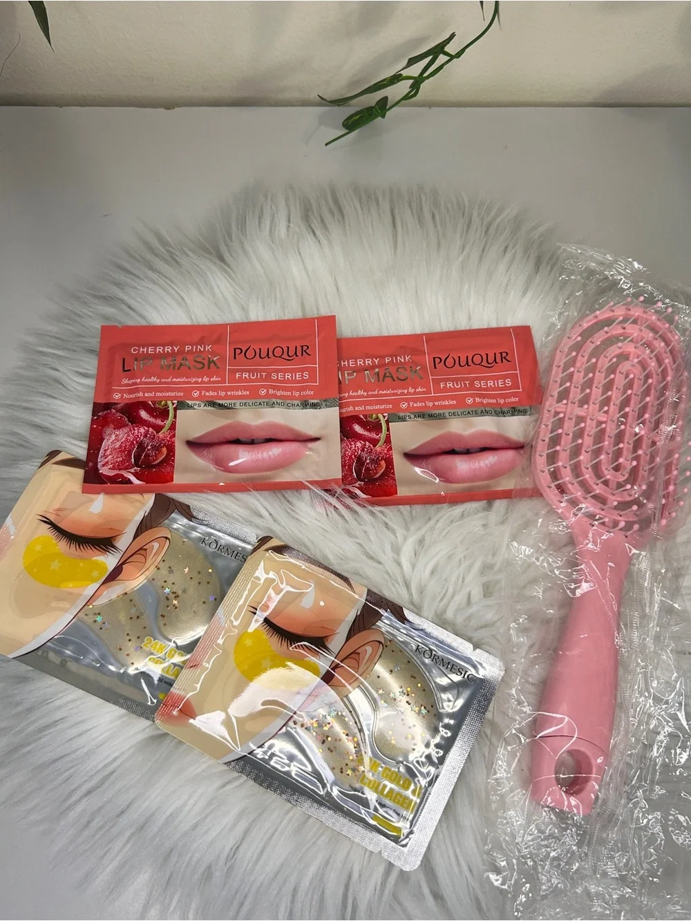 Hello Kitty Pink Leopard Plush Headband Gift Set with Pink Brush & Lip Gloss